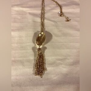 Citrine Color Rhinestone Gold Plated Pendant Necklace